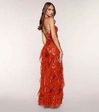 Camila Floral Lace Ruffle Formal Dress