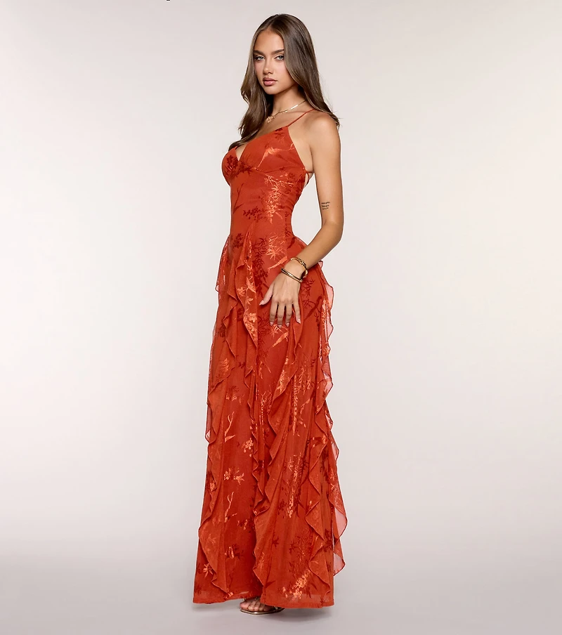 Camila Floral Lace Ruffle Formal Dress
