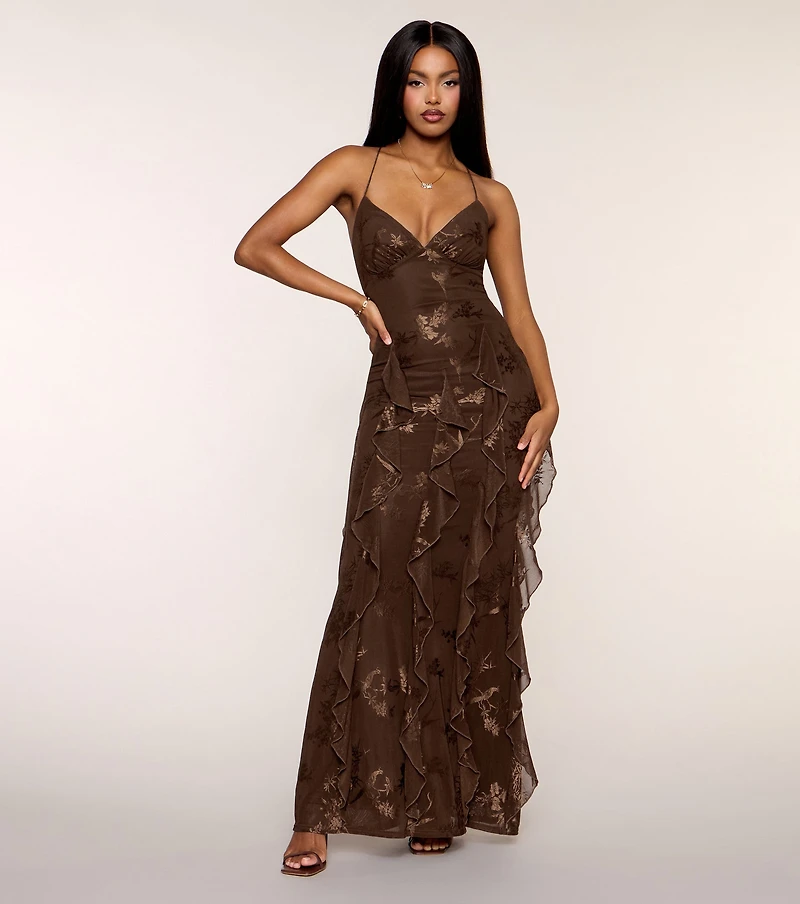 Camila Floral Lace Ruffle Formal Dress