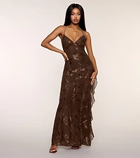 Camila Floral Lace Ruffle Formal Dress