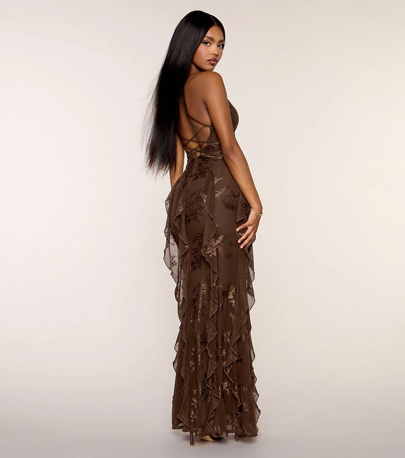 Camila Floral Lace Ruffle Formal Dress