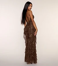 Camila Floral Lace Ruffle Formal Dress