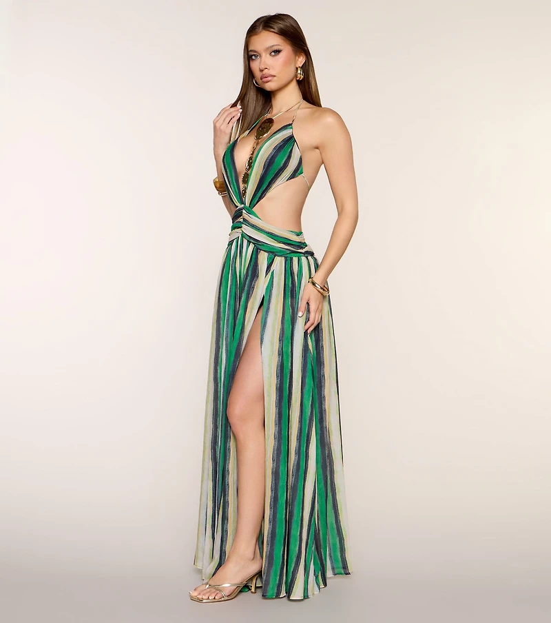 Alison Striped Chiffon Formal Dress