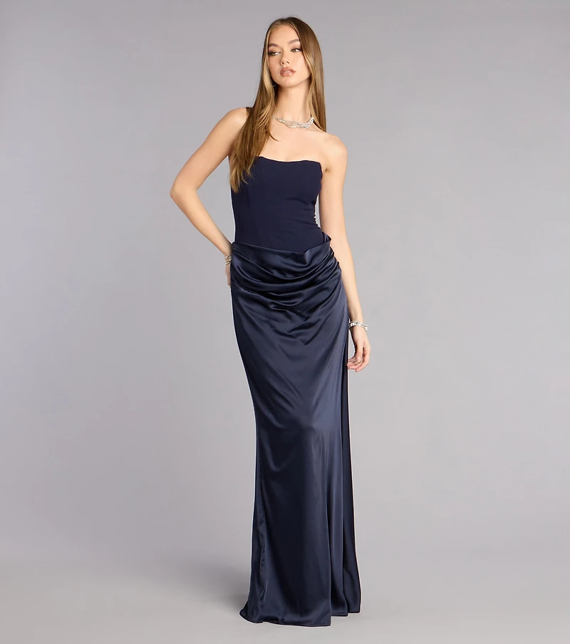 Vivienne Formal Woven Satin Pleated Dress