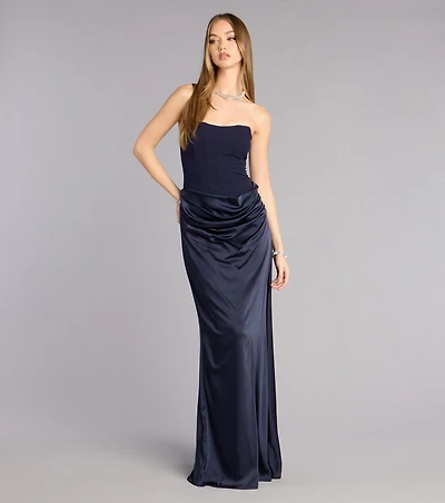 Vivienne Formal Woven Satin Pleated Dress