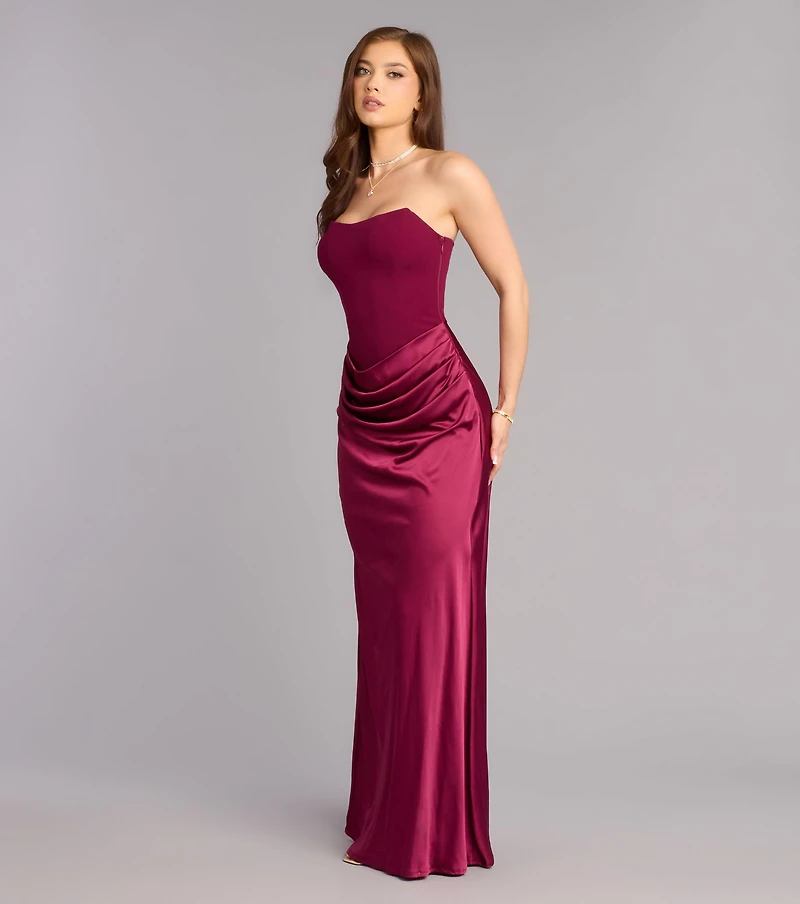 Vivienne Formal Woven Satin Pleated Dress