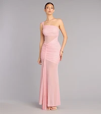 Caterina Mesh One-Shoulder Formal Dress