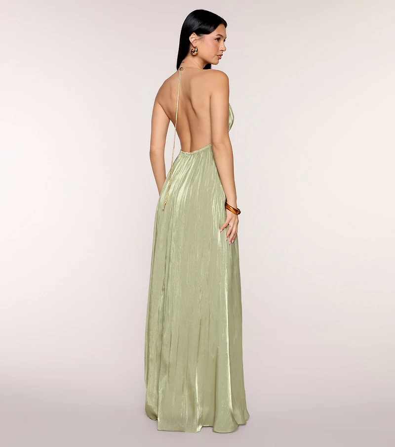 Kristie Pleated Satin A-Line Formal Dress