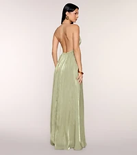 Kristie Pleated Satin A-Line Formal Dress