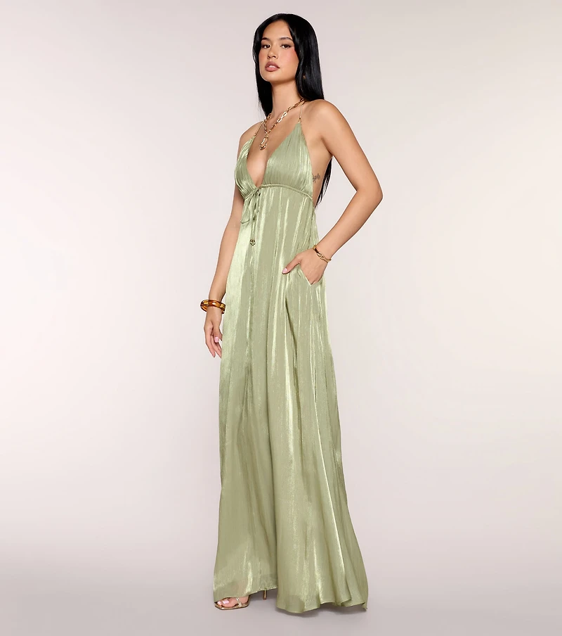 Kristie Pleated Satin A-Line Formal Dress
