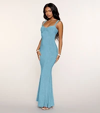 Noel Glitter Knit Open Back Mermaid Gown