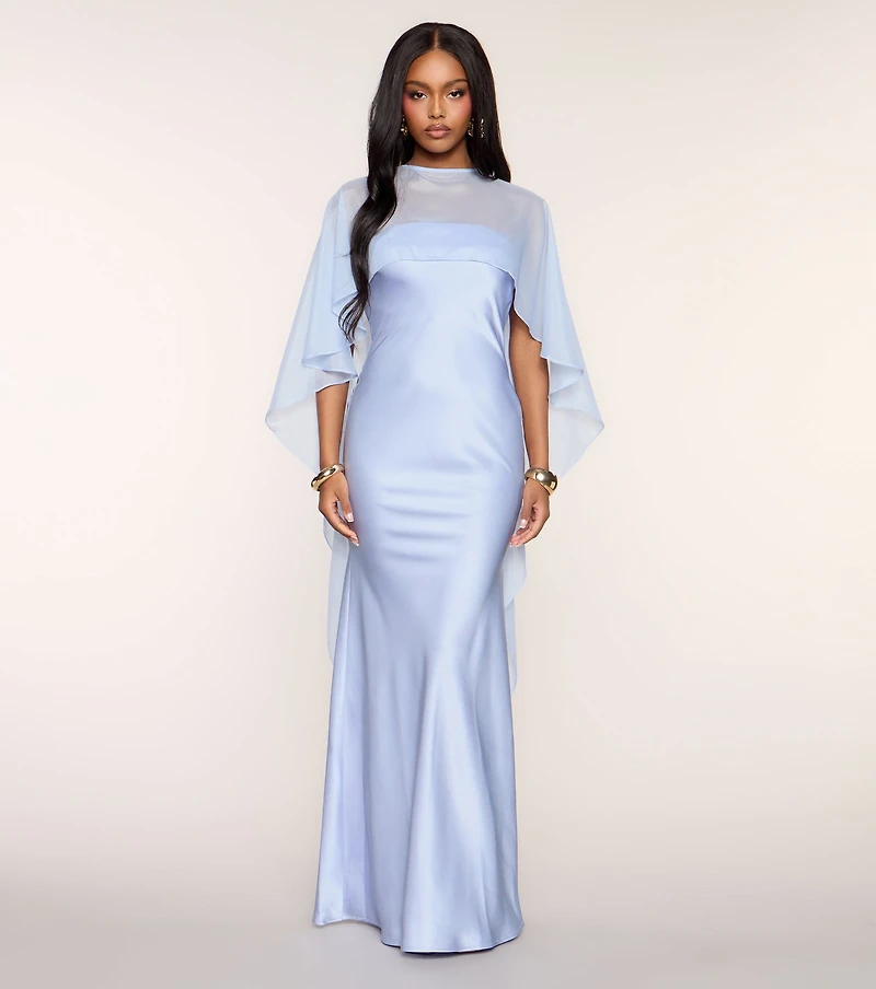 Felicity Satin Dress With Sheer Shawl