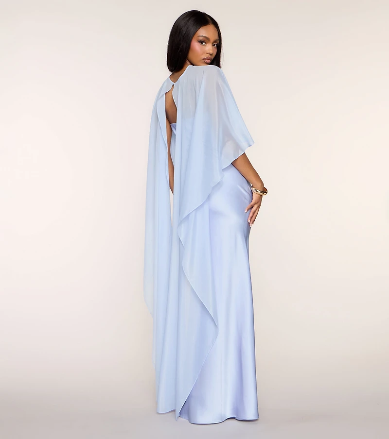 Felicity Satin Dress With Sheer Shawl