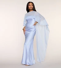 Felicity Satin Dress With Sheer Shawl