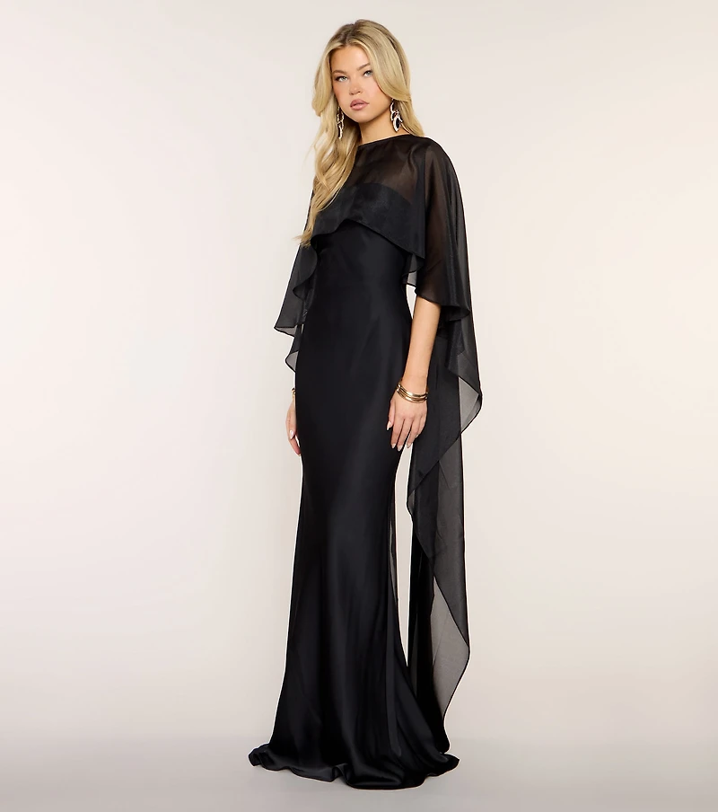 Felicity Satin Dress With Sheer Shawl