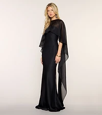 Felicity Satin Dress With Sheer Shawl