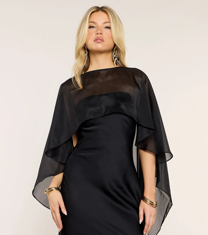 Felicity Satin Dress With Sheer Shawl
