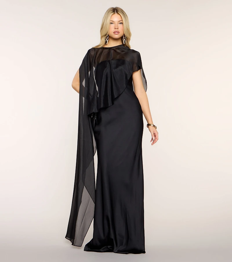 Felicity Satin Dress With Sheer Shawl