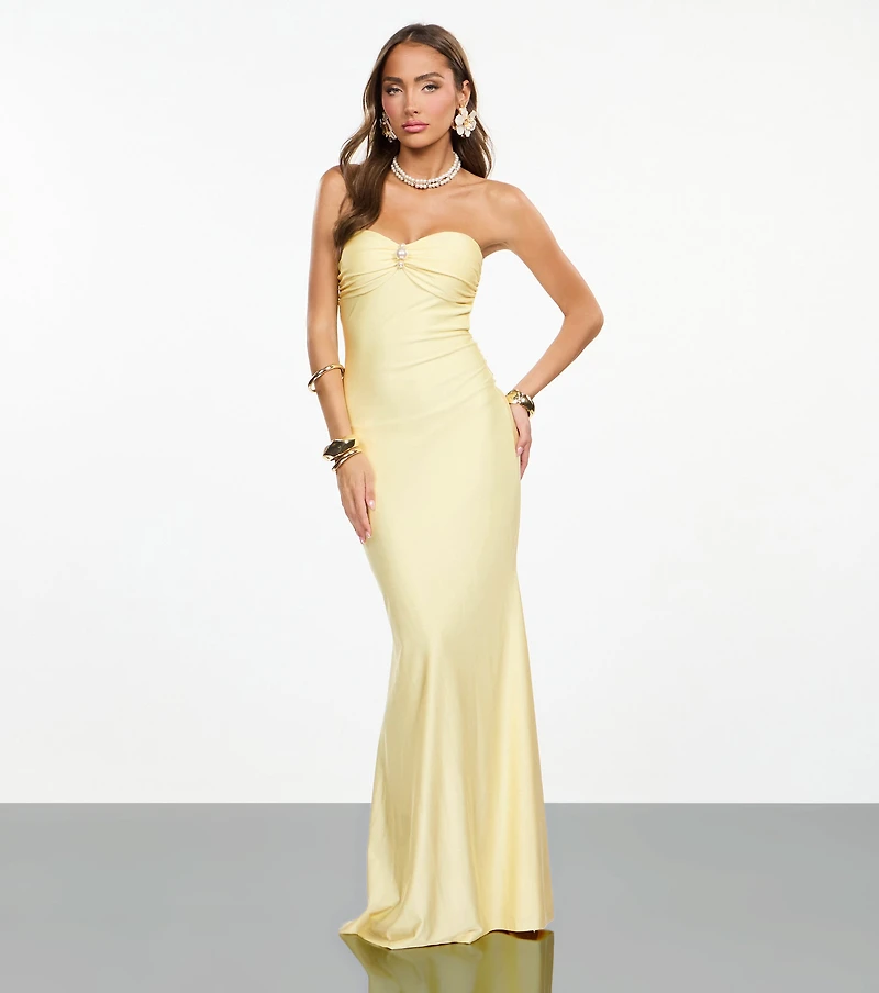 Zooey Faux Pearl Trim Mermaid Formal Dress