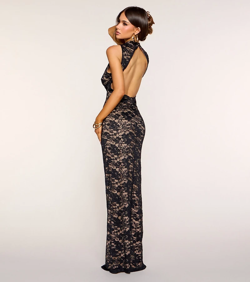 Miranda Lace Mock Neck Cutout Column Dress