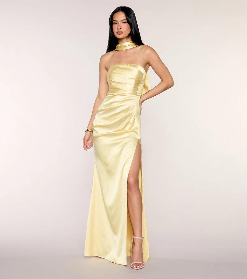 Jordan Satin Formal Dress With Scarf