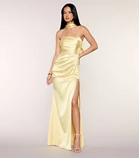 Jordan Satin Formal Dress With Scarf