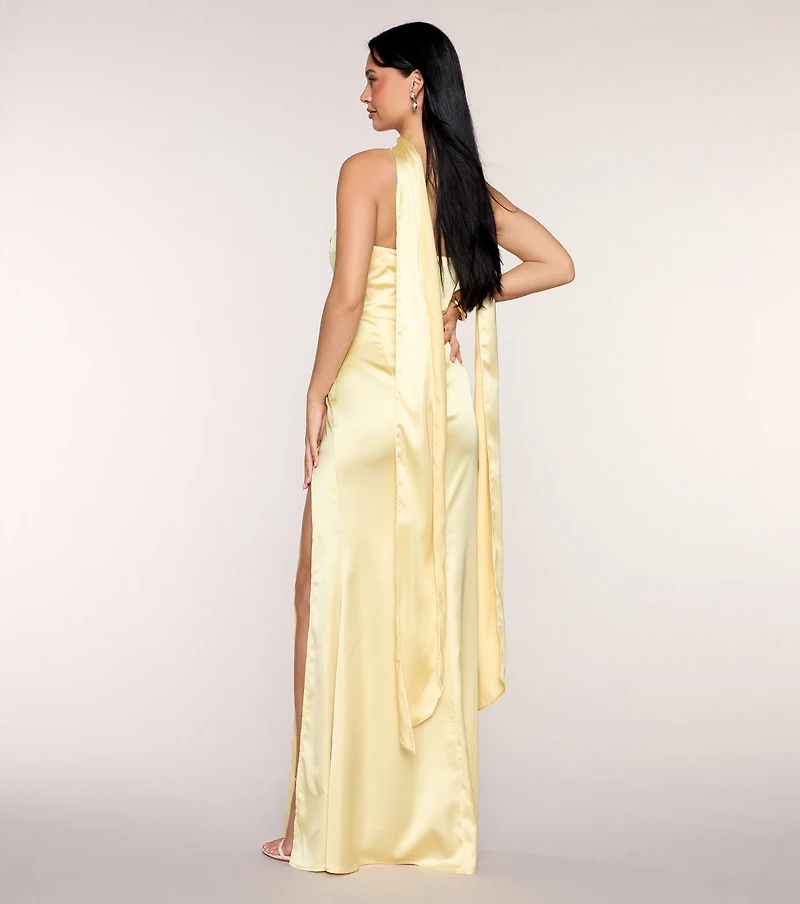 Jordan Satin Formal Dress With Scarf