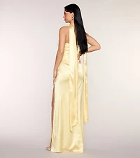 Jordan Satin Formal Dress With Scarf