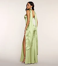Jordan Satin Formal Dress With Scarf