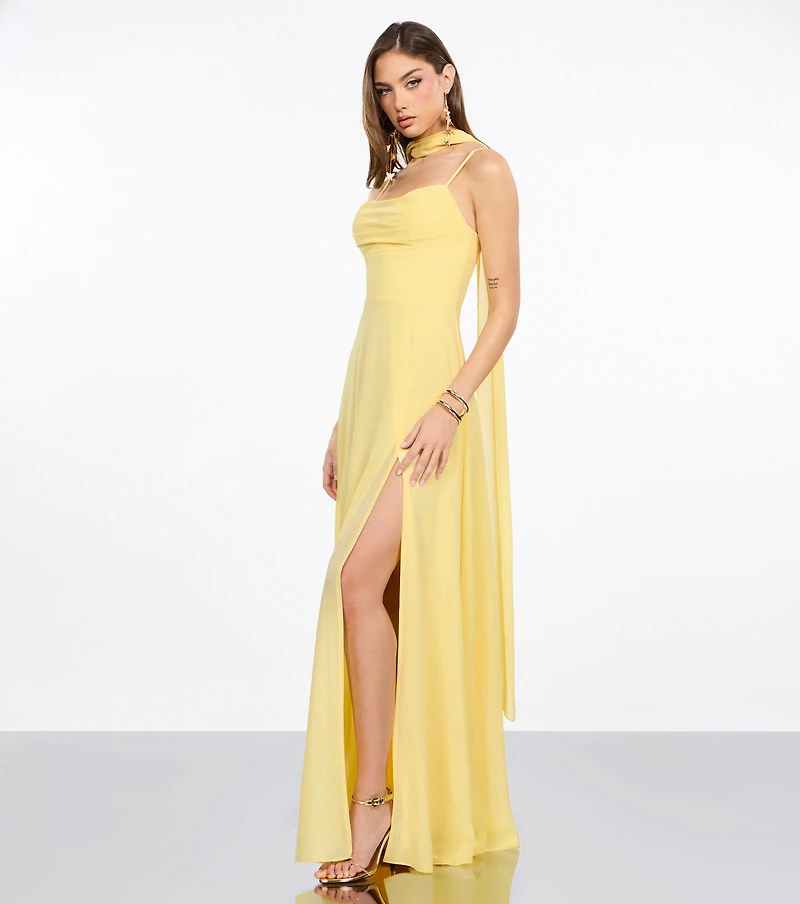 Cassidy Scarf Neck Chiffon Formal Dress