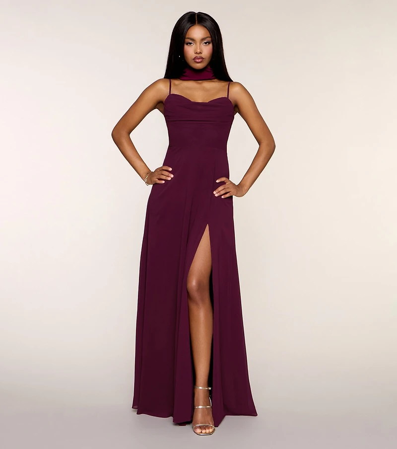 Cassidy Scarf Neck Chiffon Formal Dress