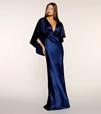 Kerry Satin Cape Mermaid Formal Dress