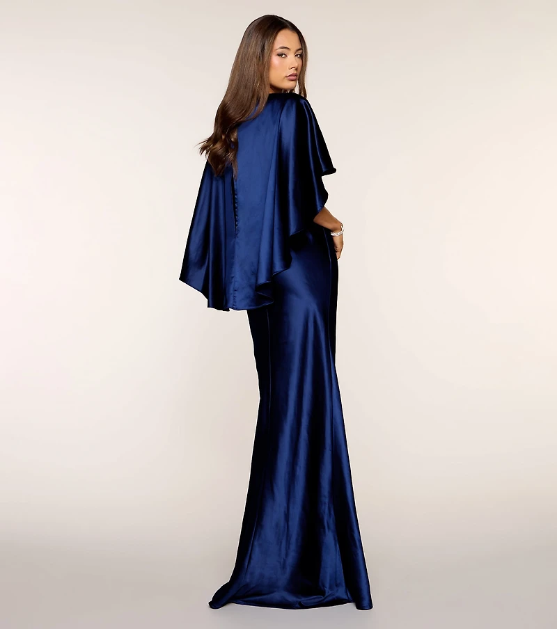Kerry Satin Cape Mermaid Formal Dress