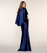 Kerry Satin Cape Mermaid Formal Dress