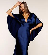 Kerry Satin Cape Mermaid Formal Dress