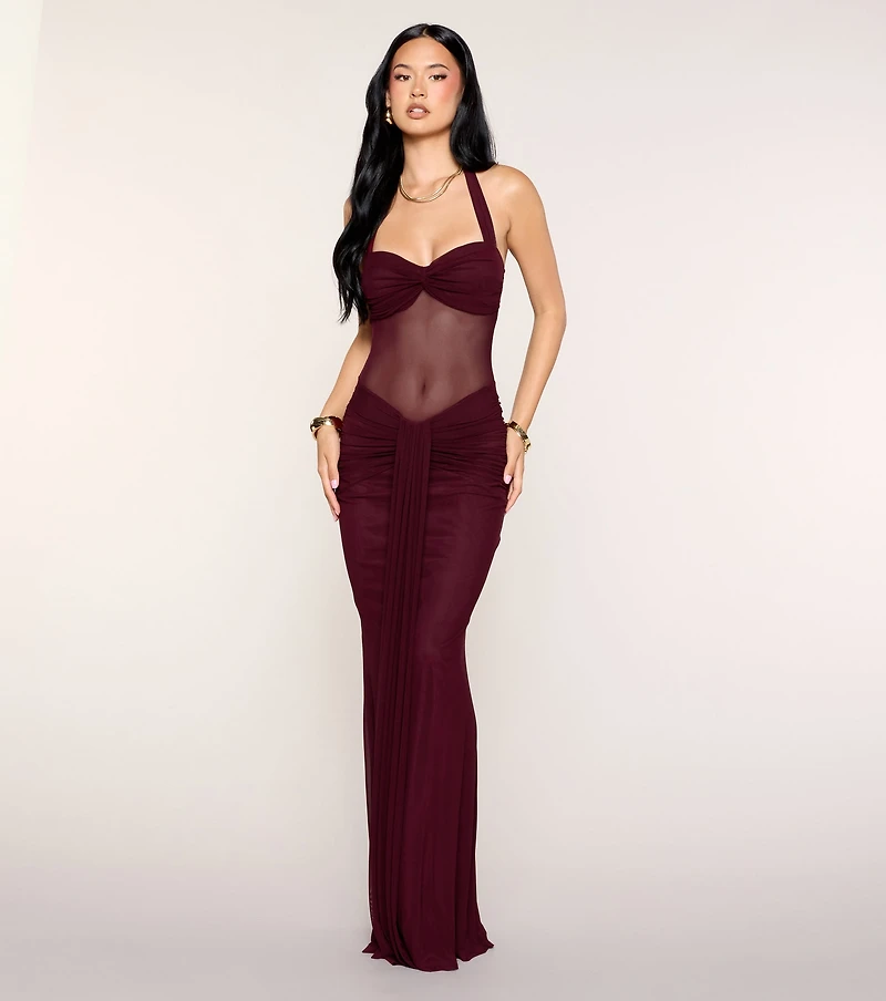 Mariana Sheer Mesh Halter Mermaid Dress
