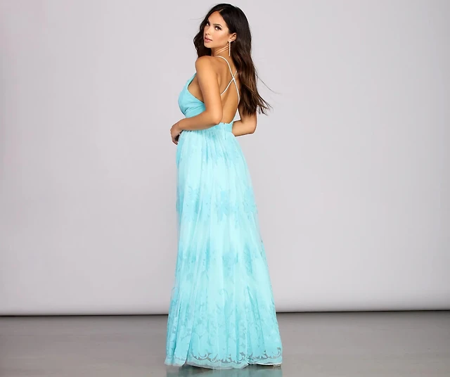 green emerald velvet dress Nyra Formal Flocked Velvet A-Line Dress main image 0