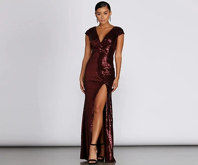 Darby Sequin Cap Sleeve Gown