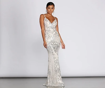 Ginger Sequin Mesh Strappy Gown