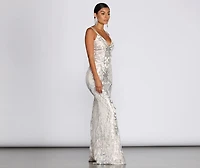 Ginger Sequin Mesh Strappy Gown
