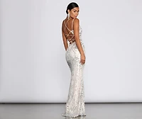 Ginger Sequin Mesh Strappy Gown