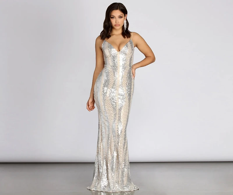 Constance Lace Back Sequin Dress