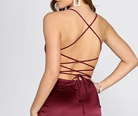 Faye Lace Up Back Satin Dress