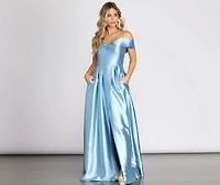 Cecilia Satin Off Shoulder A-Line Dress