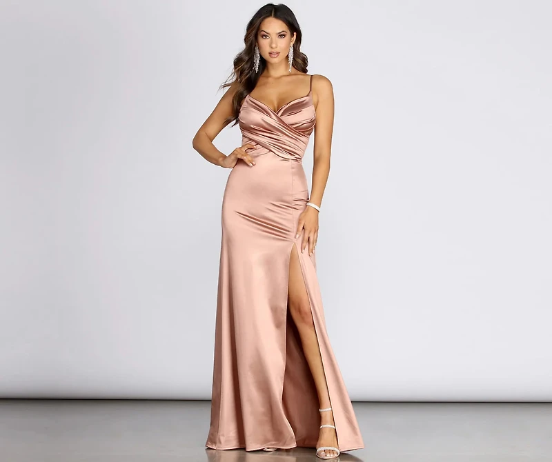 Amelia Formal High Slit Satin Dress