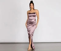 Quinn Cross Back Satin Wrap Dress