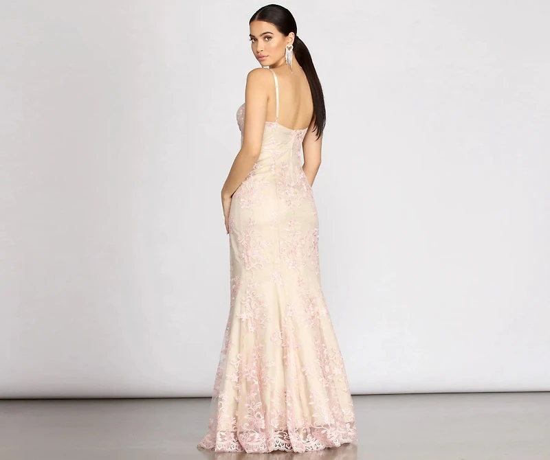 Elvina Embroidered Floral Mermaid Dress