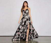 Eleanor Formal High Slit Floral Satin Dress