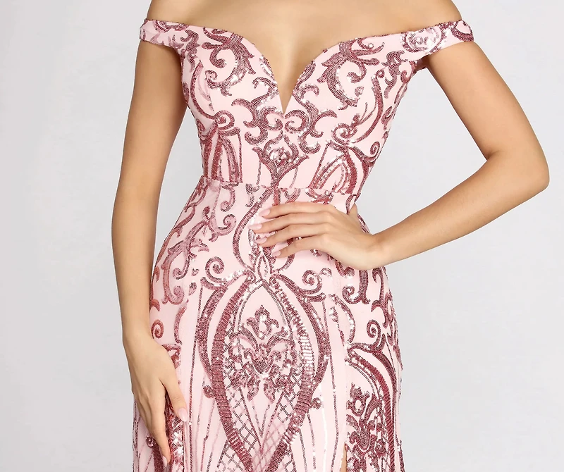 Camilla Sequin Off Shoulder A-Line Dress