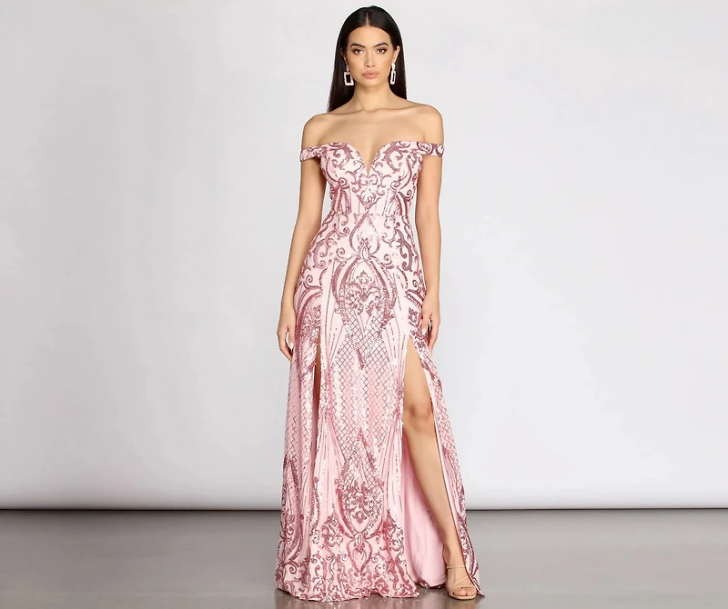 Camilla Sequin Off Shoulder A-Line Dress